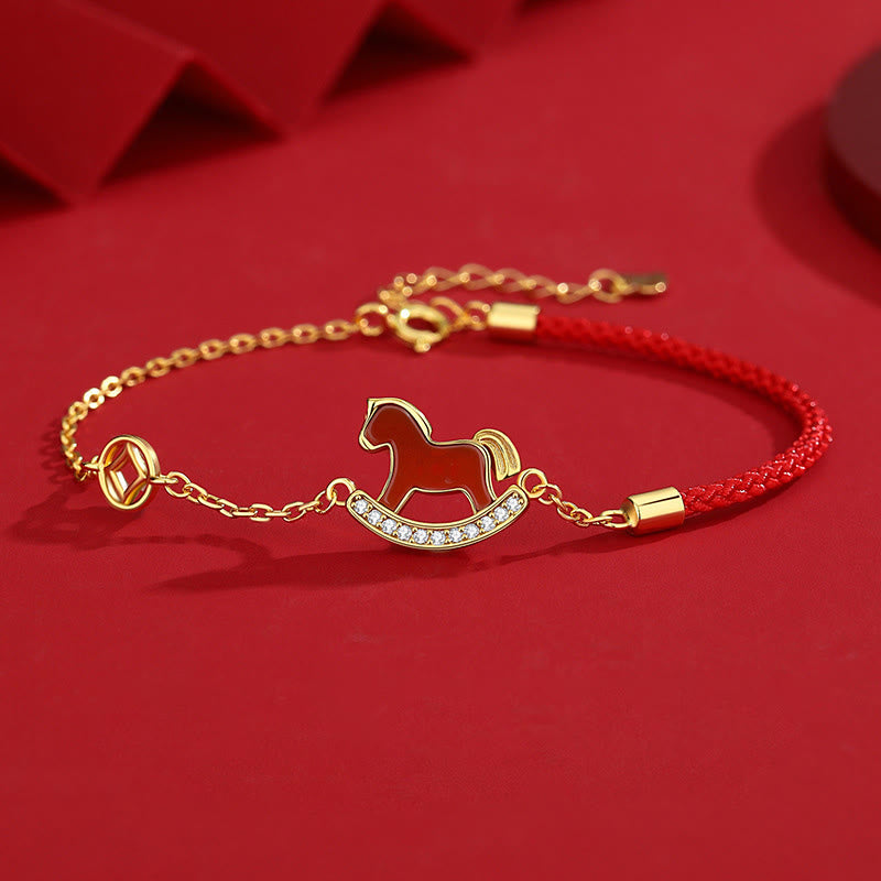 Buddha Stones aus 925er Sterlingsilber mit rotem Achat im Design des Jahres des Pferdes – Symbol des Selbstvertrauens - Rotes Armband mit Pferdemotiv - image 12