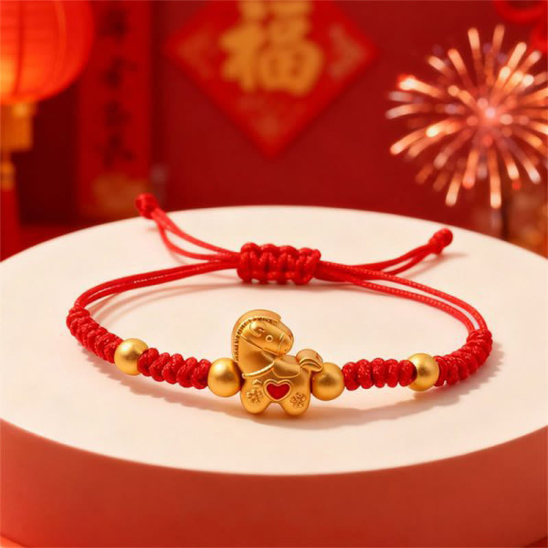 Buddha Stones , Jahr des Pferdes, Herzdesign, geflochtenes Armband aus rotem Garn - Rotes Band (Handgelenkumfang: 12-22 cm) - image 0