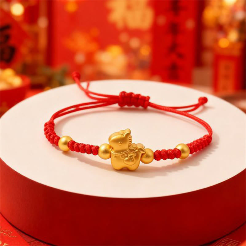 Buddha Stones ​​Chinesisches Tierkreiszeichen Jahr des Pferdes Geflochtenes rotes Armband zum Schutz - Rotes Band (Handgelenkumfang: 12-22 cm) - image 0