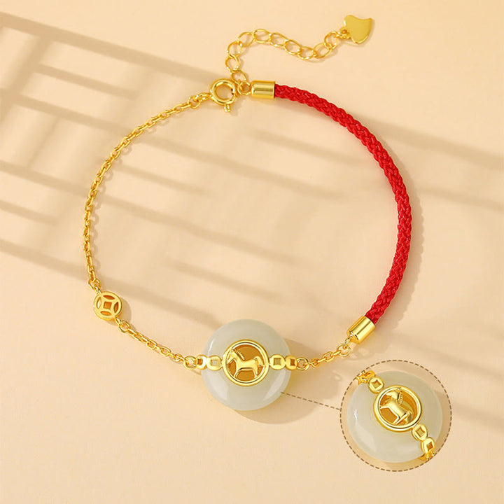 Buddha Stones , 925er Sterlingsilber, Hetian-Jade-Friedensschnalle, rotes Armband im Stil des Jahres des Pferdes - image 2