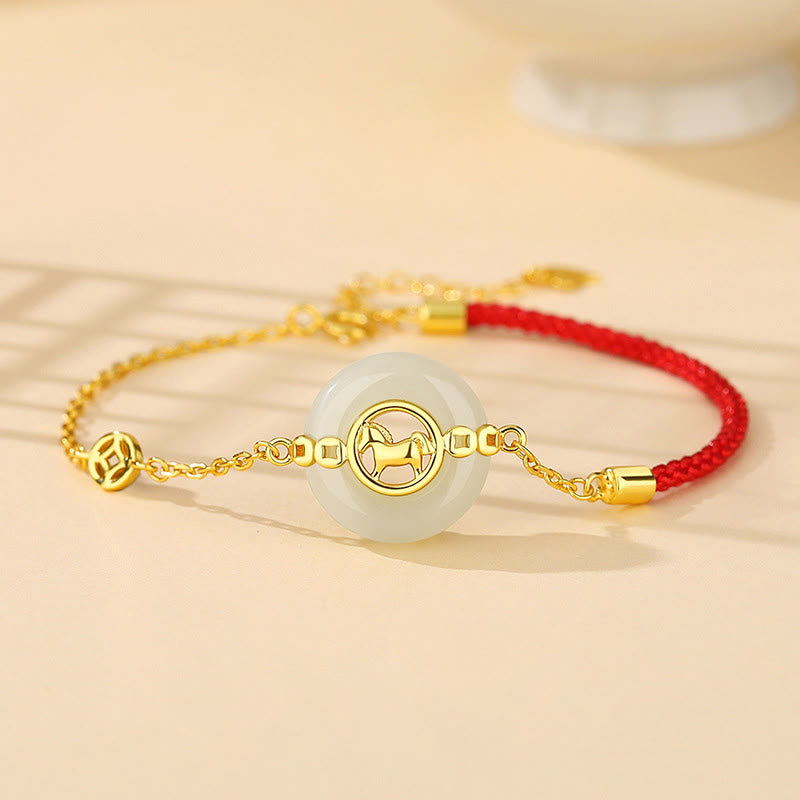Buddha Stones , 925er Sterlingsilber, Hetian-Jade-Friedensschnalle, rotes Armband im Stil des Jahres des Pferdes - image 0