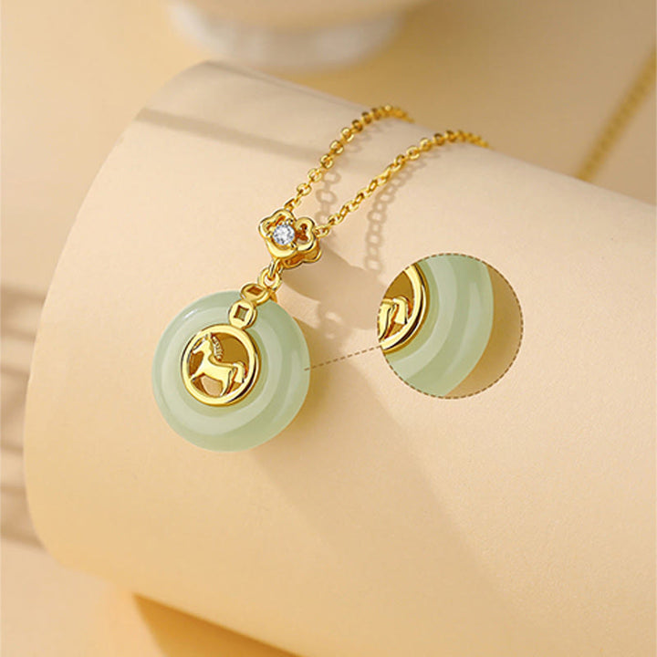 Buddha Stones , 925er Sterlingsilber, Hetian-Jade, Jahr des Pferdes, Friedensschnalle, Glückskette, Anhänger - image 2