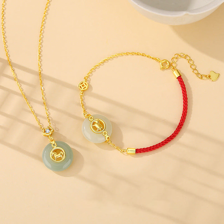 Buddha Stones , 925er Sterlingsilber, Hetian-Jade-Friedensschnalle, rotes Armband im Stil des Jahres des Pferdes - image 17