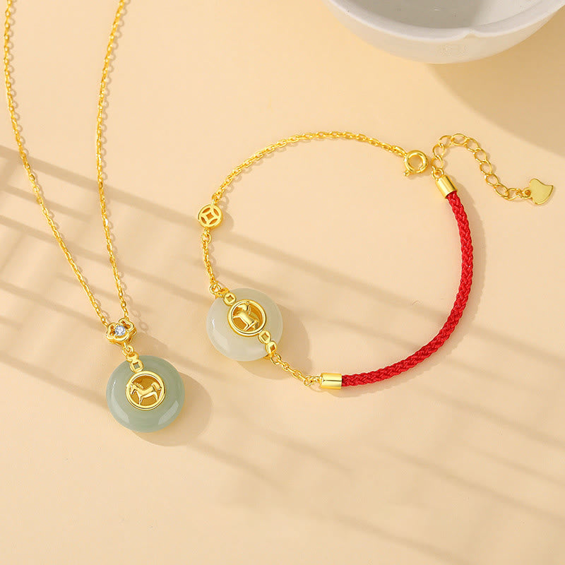 Buddha Stones , 925er Sterlingsilber, Hetian-Jade, Jahr des Pferdes, Friedensschnalle, Glückskette, Anhänger - image 16