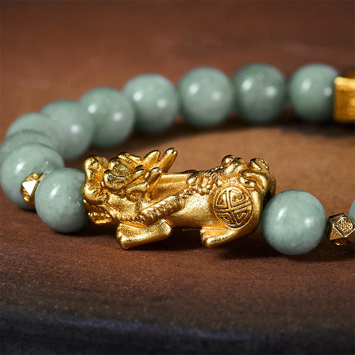 Buddha Stones, goldenes Pi-Xiu-Anhänger-Jade-Glücks- und Wohlstands-Perlenarmband - image 5