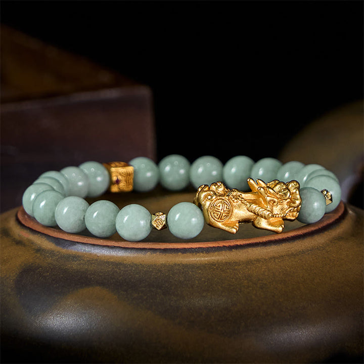Buddha Stones, goldenes Pi-Xiu-Anhänger-Jade-Glücks- und Wohlstands-Perlenarmband - image 1