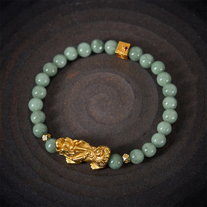 Buddha Stones, goldenes Pi-Xiu-Anhänger-Jade-Glücks- und Wohlstands-Perlenarmband - image 11