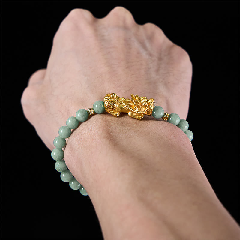 Buddha Stones, goldenes Pi-Xiu-Anhänger-Jade-Glücks- und Wohlstands-Perlenarmband - image 15