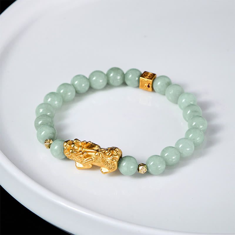 Buddha Stones, goldenes Pi-Xiu-Anhänger-Jade-Glücks- und Wohlstands-Perlenarmband - image 4