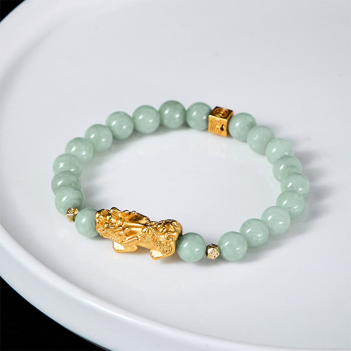 Buddha Stones, goldenes Pi-Xiu-Anhänger-Jade-Glücks- und Wohlstands-Perlenarmband - image 4