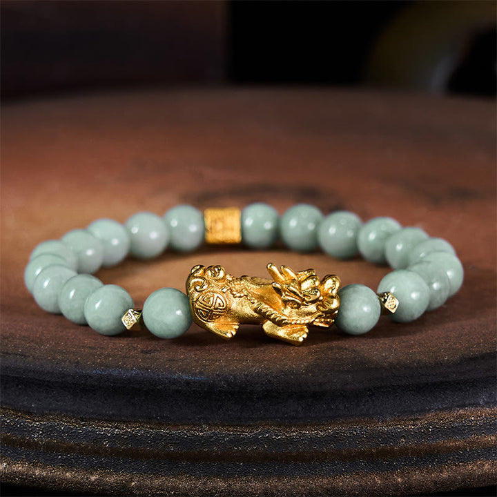 Buddha Stones, goldenes Pi-Xiu-Anhänger-Jade-Glücks- und Wohlstands-Perlenarmband - image 2