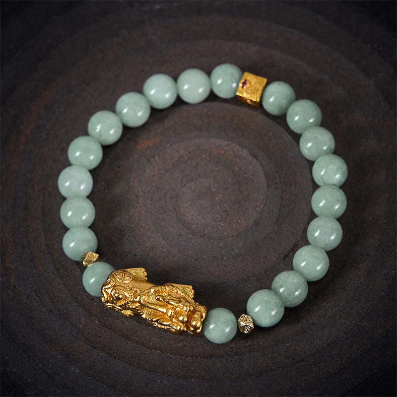 Buddha Stones, goldenes Pi-Xiu-Anhänger-Jade-Glücks- und Wohlstands-Perlenarmband - image 3