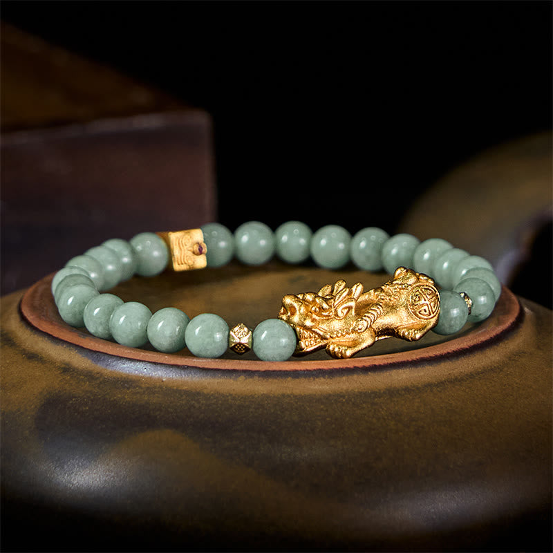 Buddha Stones, goldenes Pi-Xiu-Anhänger-Jade-Glücks- und Wohlstands-Perlenarmband - image 10