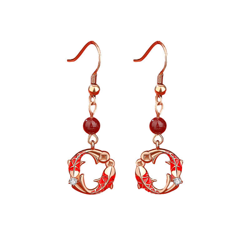 Ohrringe mit Buddha Stones , 925er Sterlingsilber, 18 Karat vergoldet, Koi-Fisch-Symbol-Design, Schutzmotiv - image 2