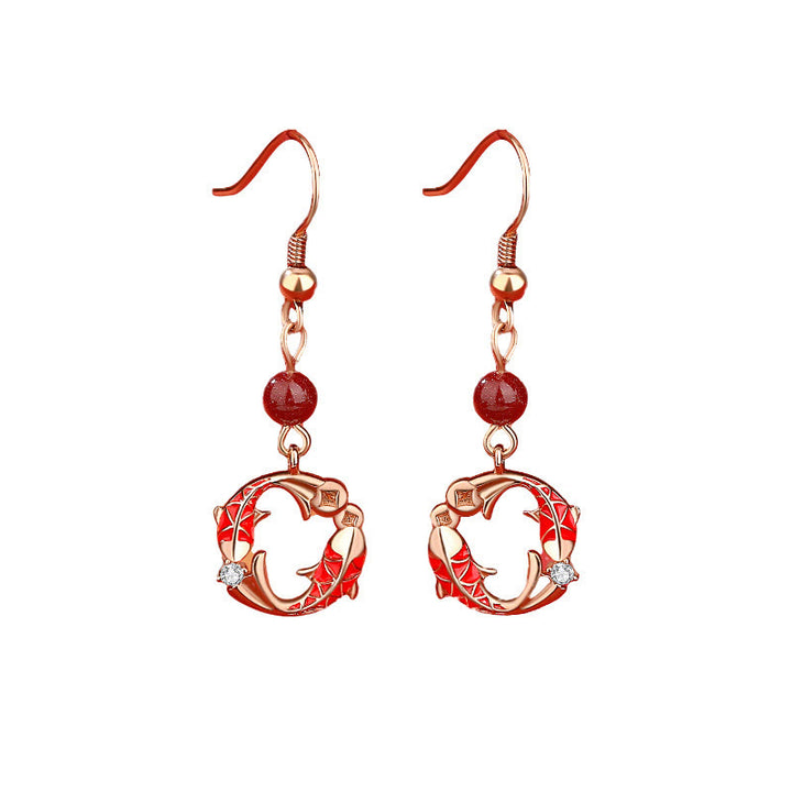 Ohrringe mit Buddha Stones , 925er Sterlingsilber, 18 Karat vergoldet, Koi-Fisch-Symbol-Design, Schutzmotiv - image 2