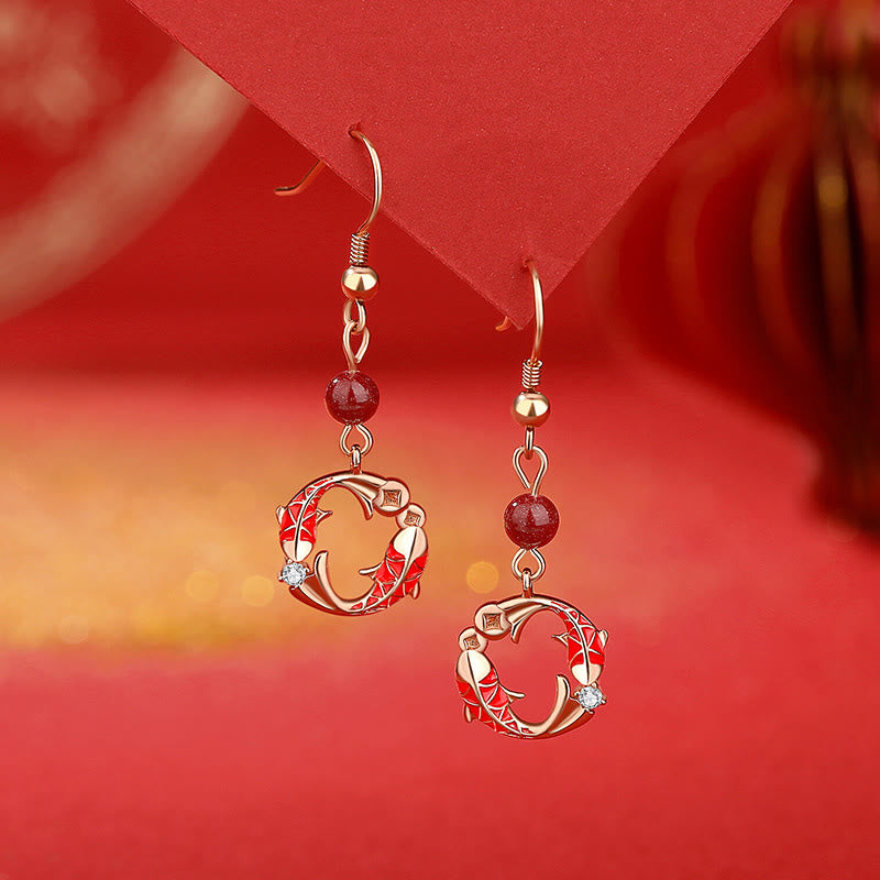 Ohrringe mit Buddha Stones , 925er Sterlingsilber, 18 Karat vergoldet, Koi-Fisch-Symbol-Design, Schutzmotiv - Koi-Fisch-Ohrringe - image 0