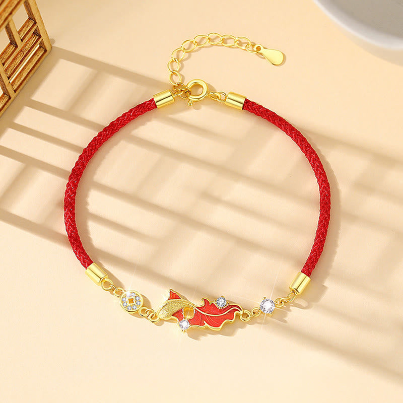 Buddha Stones aus 925er Sterlingsilber mit Koi-Karpfen-Motiv und roter Schnur - Koi-Fisch-Armband - image 1