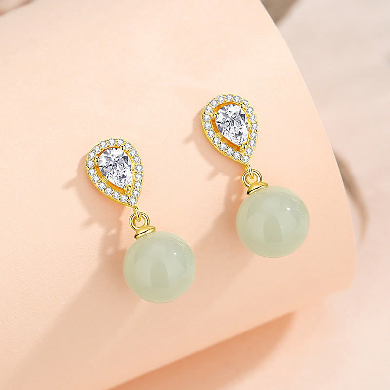 Buddha Stones aus 925er Sterlingsilber mit Wassertropfen-Design und Hetian-Jade-Perlen – ein Symbol für Wohlstand - Hetian Jade 925 Sterling Silber - image 1