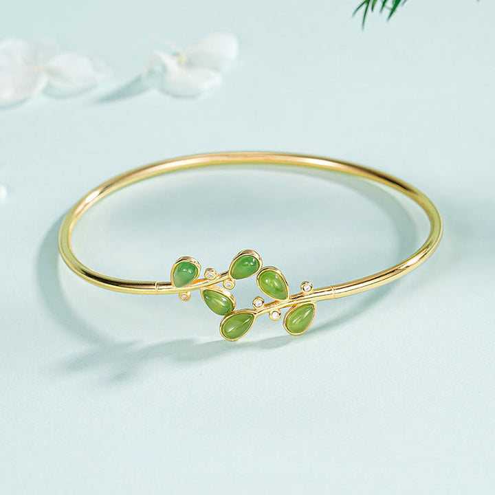 Buddha Stones aus 925er Sterlingsilber mit grünem Jaspis und Blattmotiv - image 7