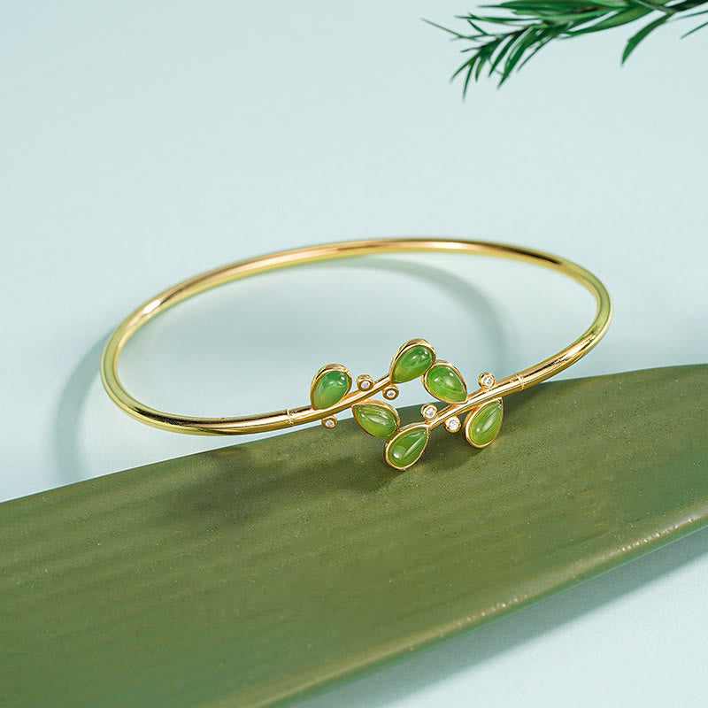 Buddha Stones aus 925er Sterlingsilber mit grünem Jaspis und Blattmotiv - Armreif aus 925er Sterlingsilber - image 6