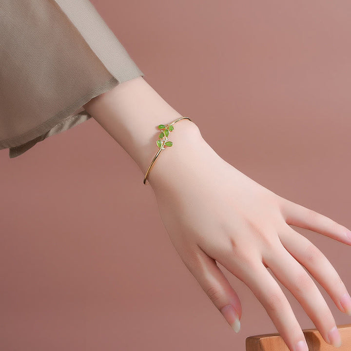 Buddha Stones ​​Armband aus 925er Sterlingsilber mit gravierten Blättern und grünem Jaspis - image 6