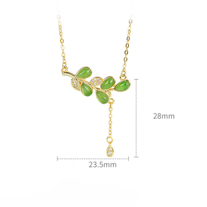 Buddha Stones , 925er Sterlingsilber, Blätterquasten-Design, grüner Jaspis, Schutzhalskette, Pandant - image 4