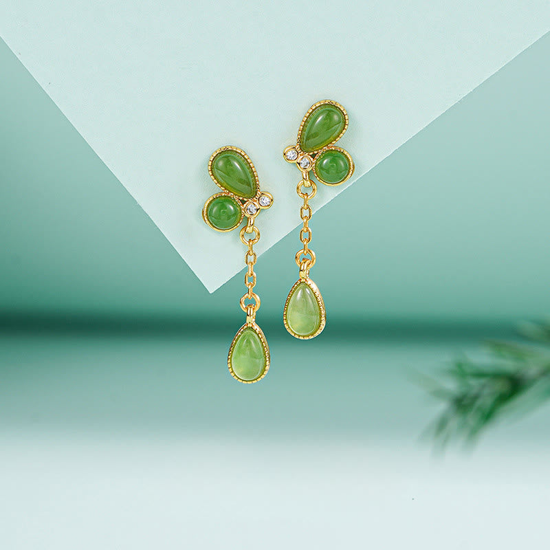 Buddha Stones aus 925er Sterlingsilber mit grünem Jaspis und Blattmotiv - image 0