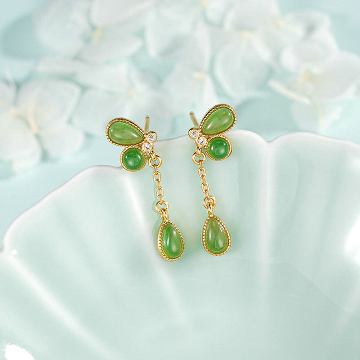 Buddha Stones ​​Armband aus 925er Sterlingsilber mit gravierten Blättern und grünem Jaspis - Ohrringe aus 925er Sterlingsilber - image 15