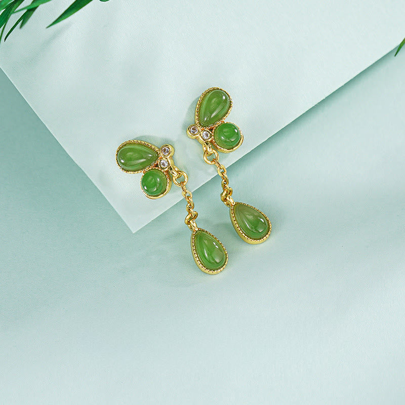 Buddha Stones aus 925er Sterlingsilber mit grünem Jaspis und Blattmotiv - image 2