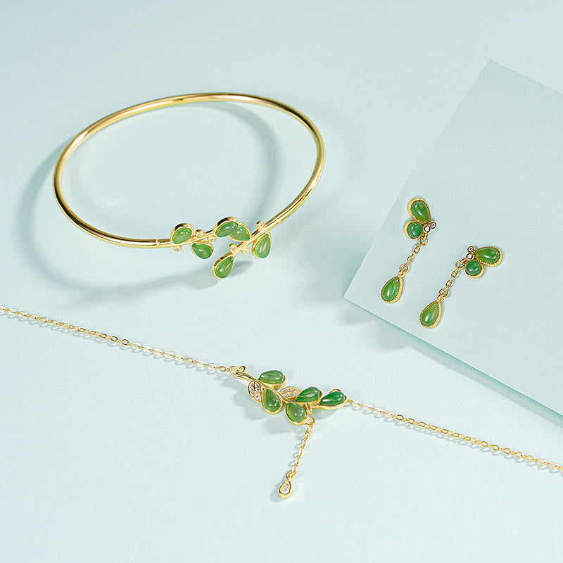 Buddha Stones ​​Armband aus 925er Sterlingsilber mit gravierten Blättern und grünem Jaspis - image 20