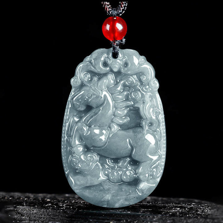Buddha Stones Chinesisches Sternzeichen Jade Jahr des Pferdes Glück Seil Halskette Anhänger - Pferd - image 0