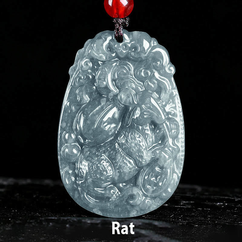 Buddha Stones Chinesisches Sternzeichen Jade Jahr des Pferdes Glück Seil Halskette Anhänger - Ratte - image 6