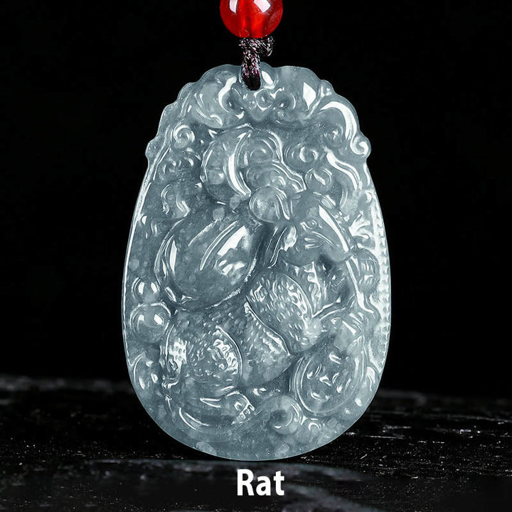 Buddha Stones Chinesisches Sternzeichen Jade Jahr des Pferdes Glück Seil Halskette Anhänger - Ratte - image 6