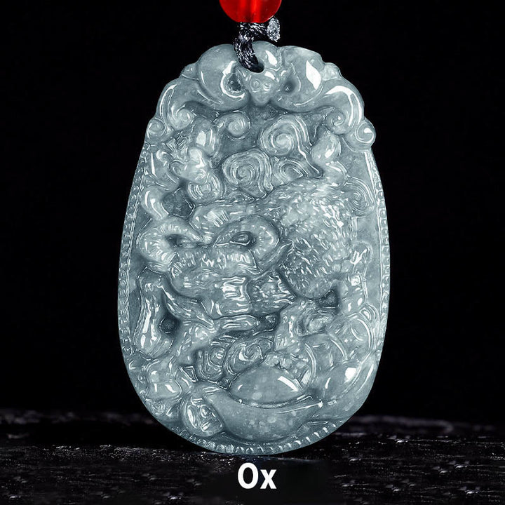 Buddha Stones Chinesisches Sternzeichen Jade Jahr des Pferdes Glück Seil Halskette Anhänger - Ochse - image 11
