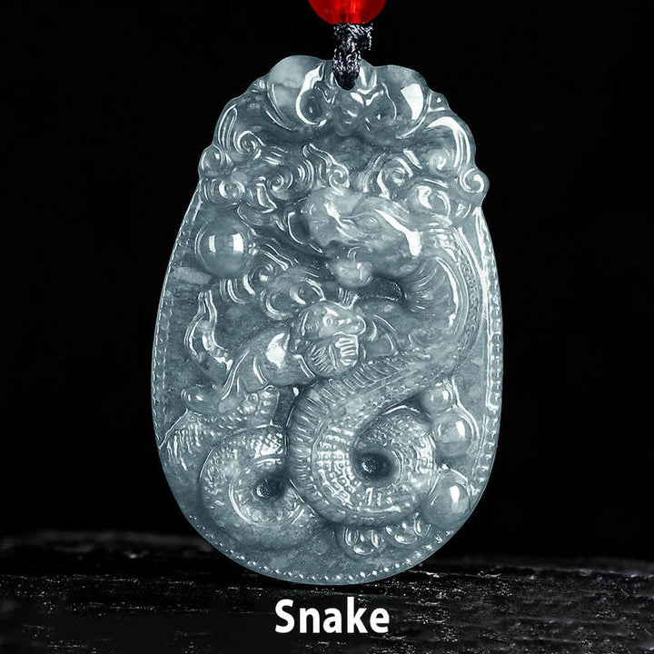 Buddha Stones Chinesisches Sternzeichen Jade Jahr des Pferdes Glück Seil Halskette Anhänger - Schlange - image 15