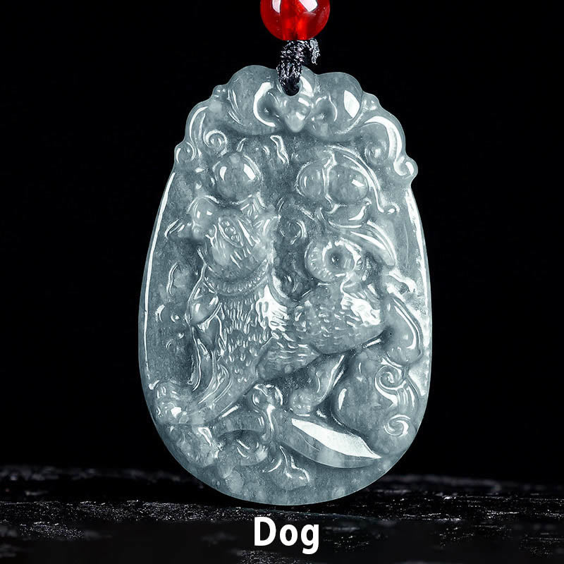 Buddha Stones Chinesisches Sternzeichen Jade Jahr des Pferdes Glück Seil Halskette Anhänger - Hund - image 20