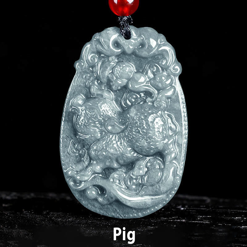 Buddha Stones Chinesisches Sternzeichen Jade Jahr des Pferdes Glück Seil Halskette Anhänger - Schwein - image 21