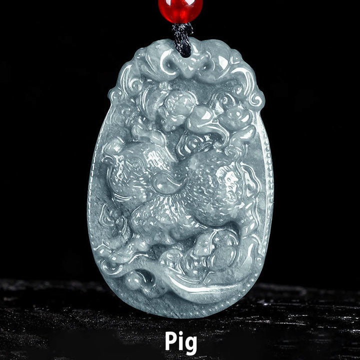 Buddha Stones Chinesisches Sternzeichen Jade Jahr des Pferdes Glück Seil Halskette Anhänger - Schwein - image 21