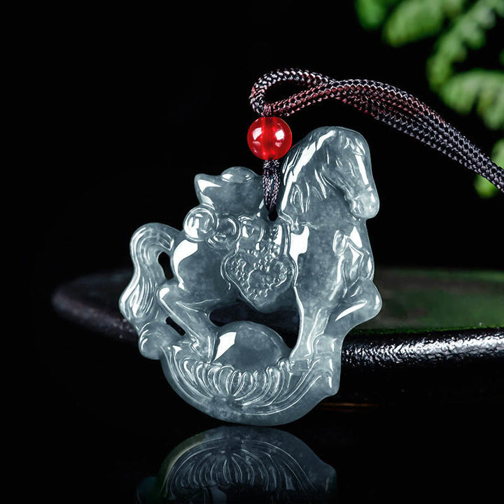 Buddha Stones Jahr des Pferdes Jade Barren Glück Wohlstand Seil Halskette Anhänger - image 2