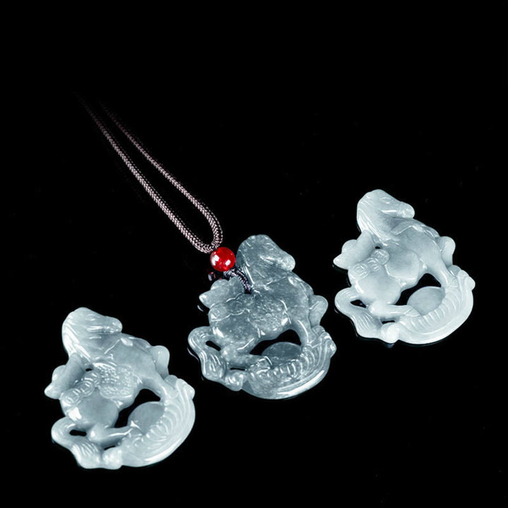 Buddha Stones Jahr des Pferdes Jade Barren Glück Wohlstand Seil Halskette Anhänger - image 11