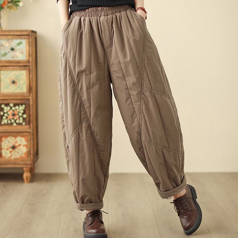 Buddha Stones Winter Plain High Waist Cotton Women's Harem Thermal Elastic Waist With Pockets - image 13