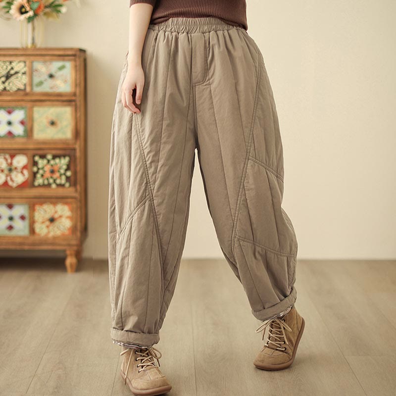 Buddha Stones Winter Plain High Waist Cotton Women's Harem Thermal Elastic Waist With Pockets - image 2