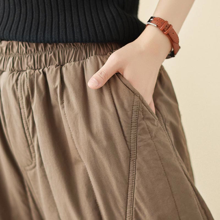 Buddha Stones Winter Plain High Waist Cotton Women's Harem Thermal Elastic Waist With Pockets - image 16