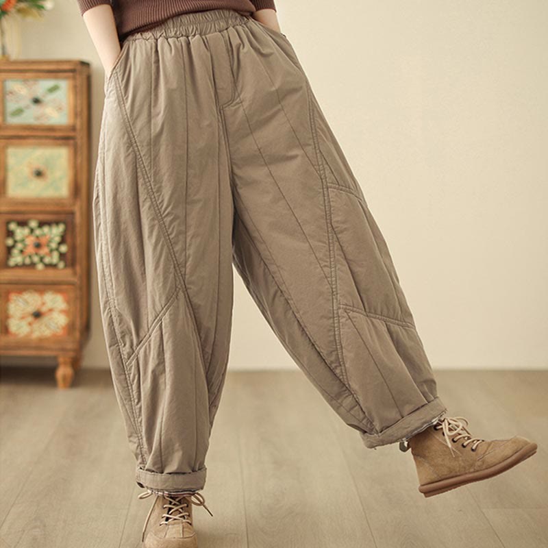 Buddha Stones Winter Plain High Waist Cotton Women's Harem Thermal Elastic Waist With Pockets - image 4