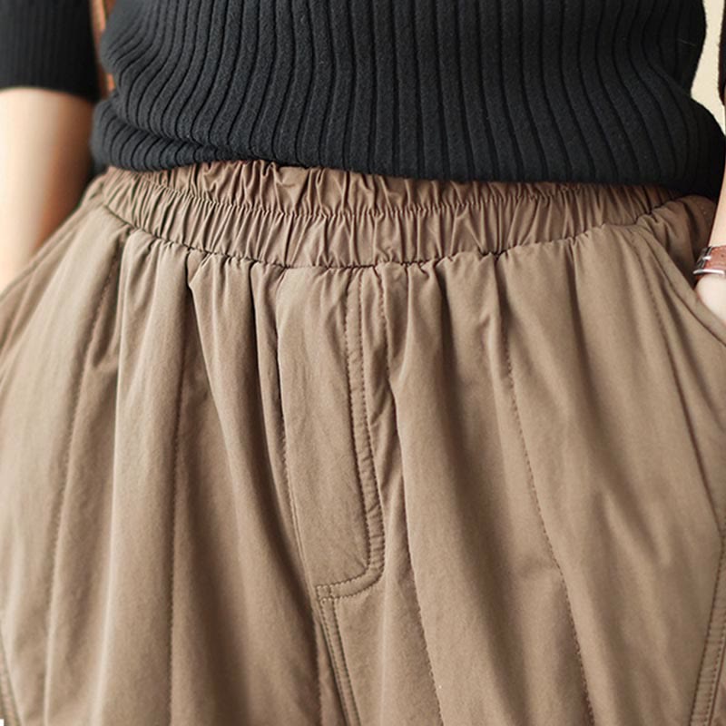 Buddha Stones Winter Plain High Waist Cotton Women's Harem Thermal Elastic Waist With Pockets - image 15
