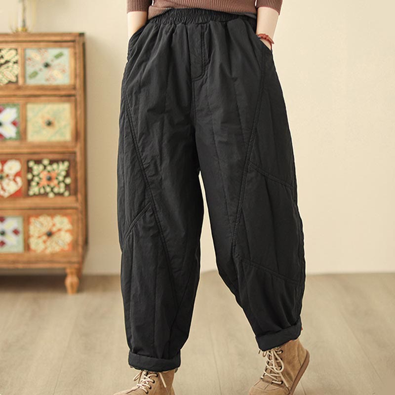 Buddha Stones Winter Plain High Waist Cotton Women's Harem Thermal Elastic Waist With Pockets - image 9