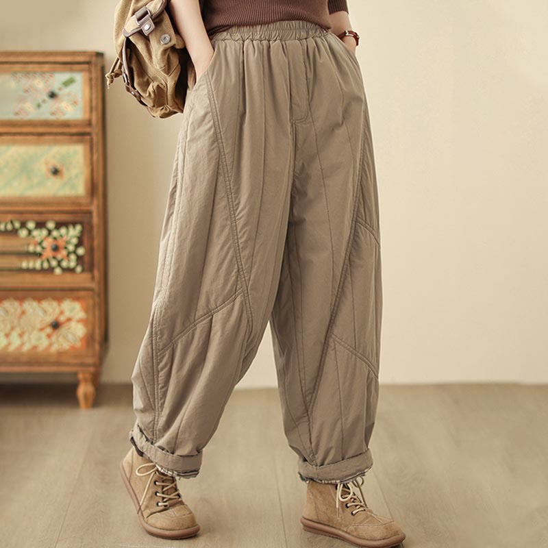 Buddha Stones Winter Plain High Waist Cotton Women's Harem Thermal Elastic Waist With Pockets - image 3