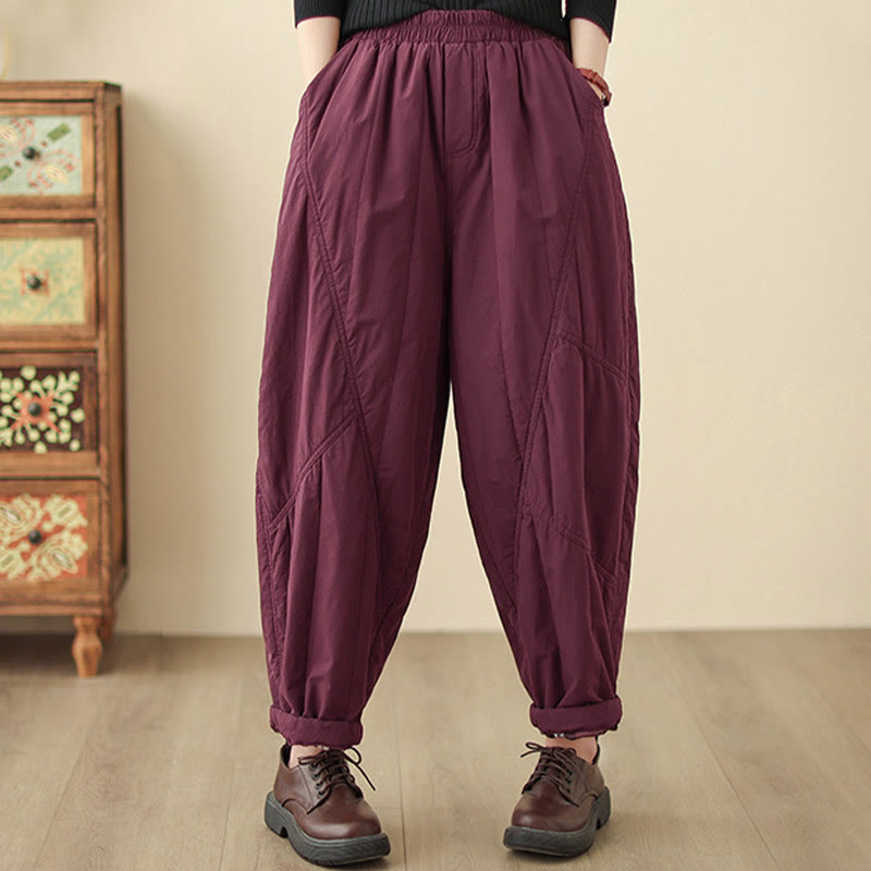Buddha Stones Winter Plain High Waist Cotton Women's Harem Thermal Elastic Waist With Pockets - image 23