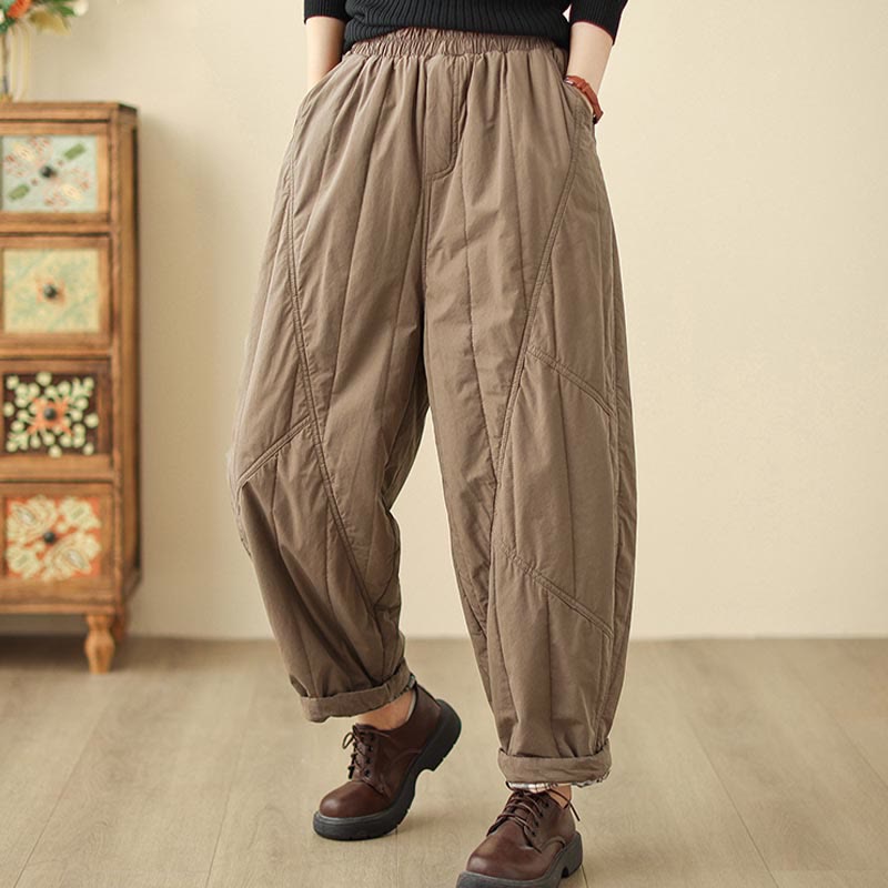 Buddha Stones Winter Plain High Waist Cotton Women's Harem Thermal Elastic Waist With Pockets - image 11
