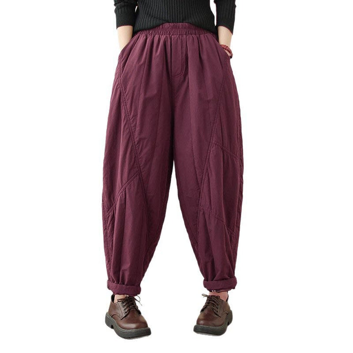 Buddha Stones Winter Plain High Waist Cotton Women's Harem Thermal Elastic Waist With Pockets - image 26